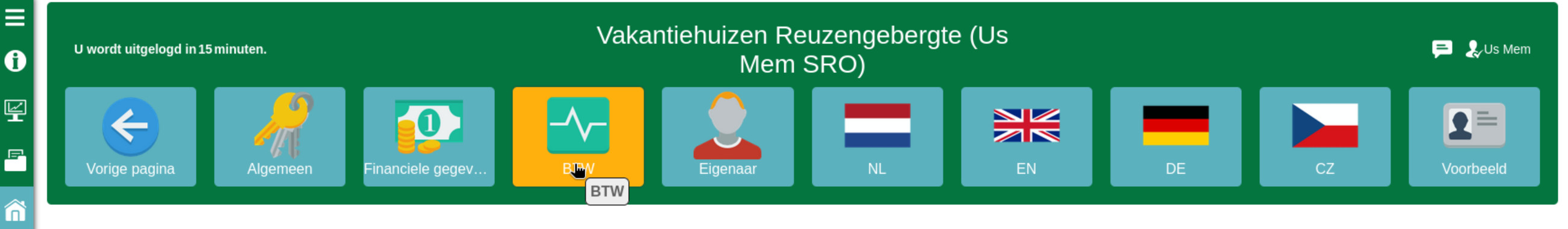 Navigeer naar BTW gegevens